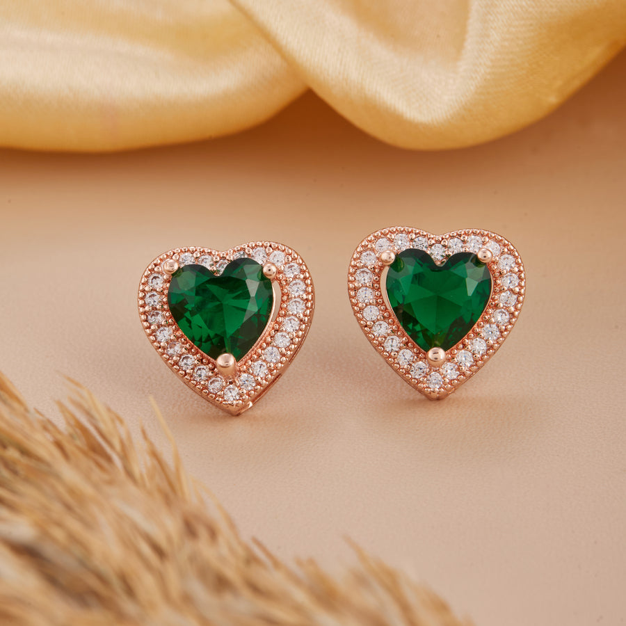 Heart-Shaped Emerald Green Stud Earrings For Women