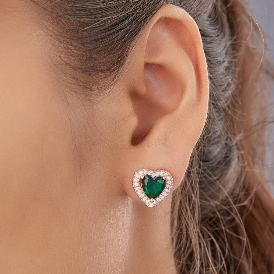 Heart-Shaped Emerald Green Stud Earrings For Women
