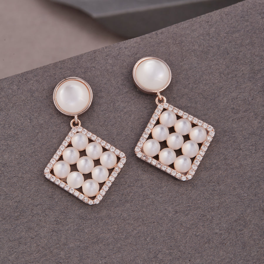 Geometric Pearl Cluster Drop Earrings For Women