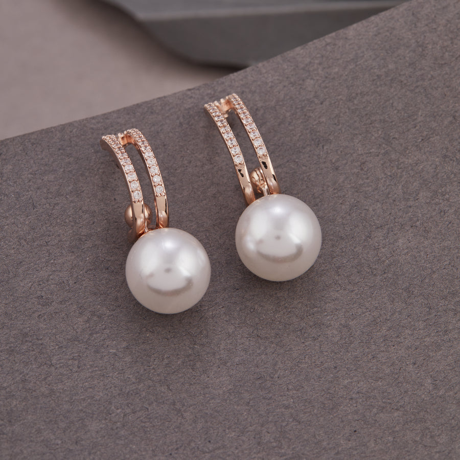 Rose Gold Pearl Drop Earrings For Women