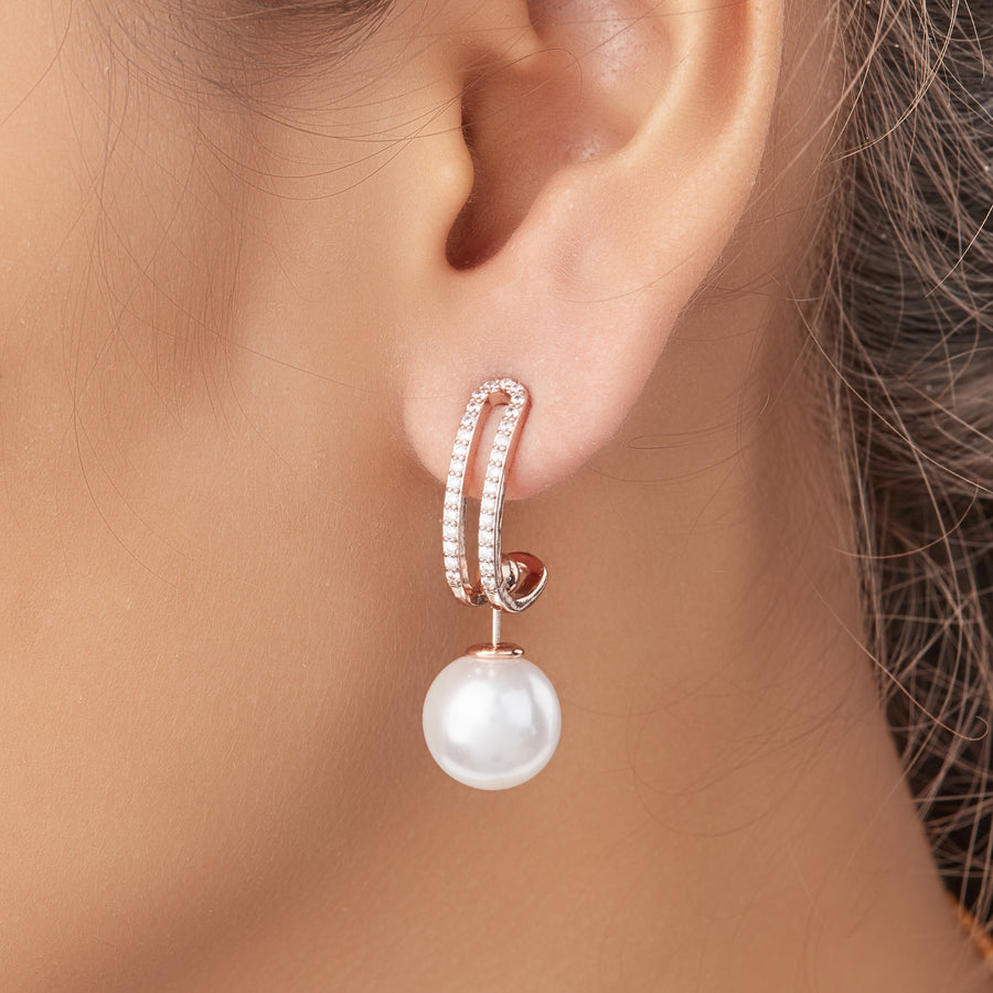 Rose Gold Pearl Drop Earrings For Women