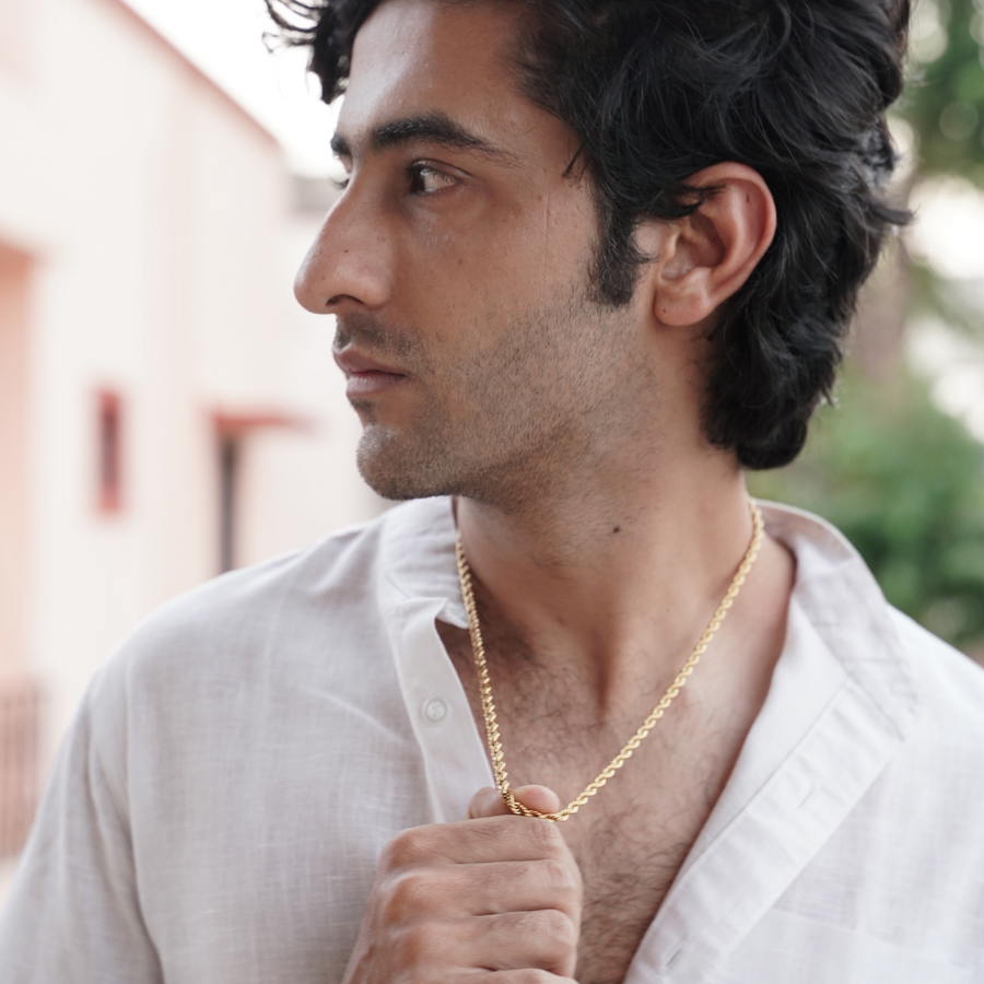 Gold-Tone Rope Chain Necklace For Men