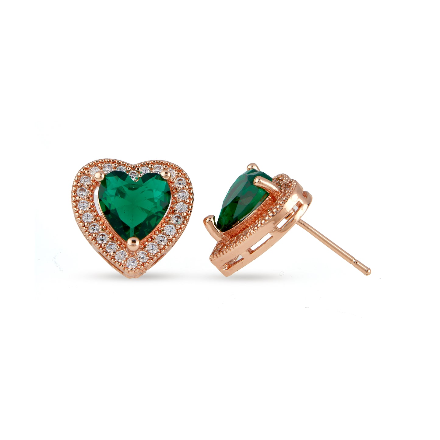 Heart-Shaped Emerald Green Stud Earrings For Women