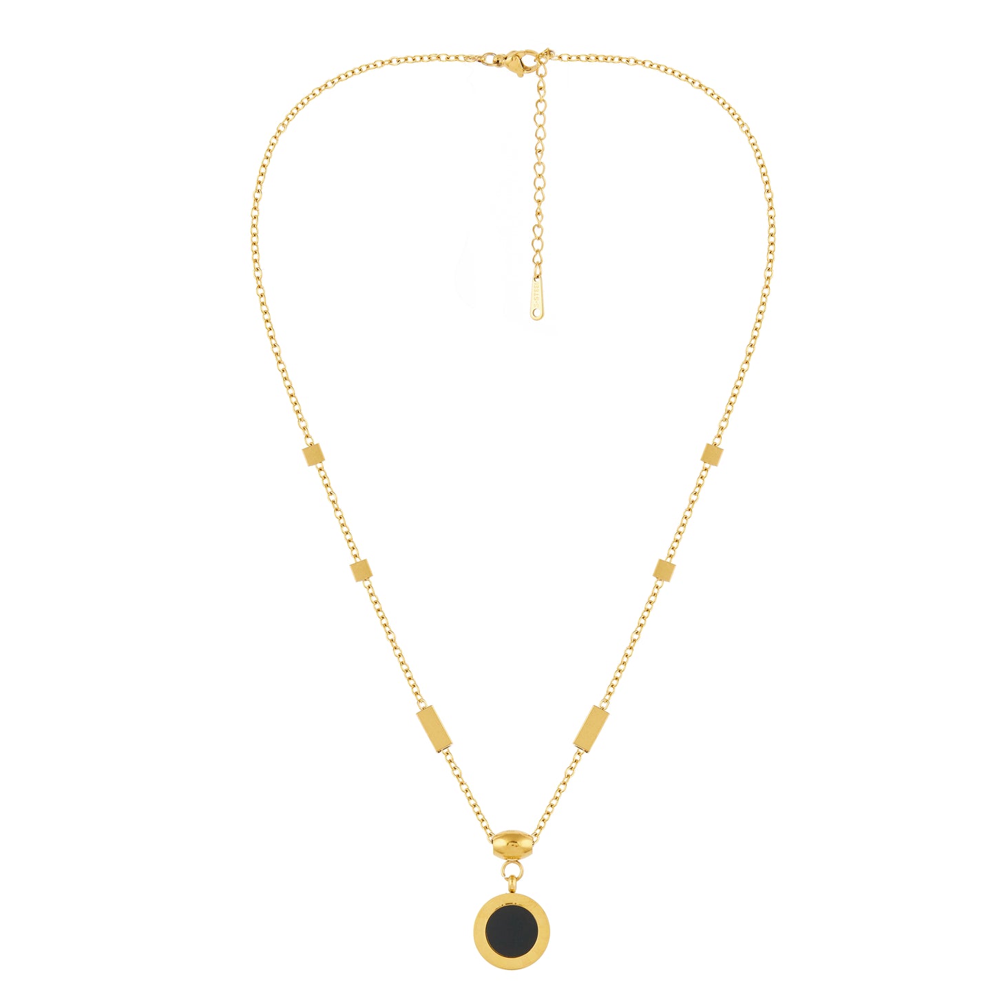 Gold & Black Enamel Pendant Necklace For Women