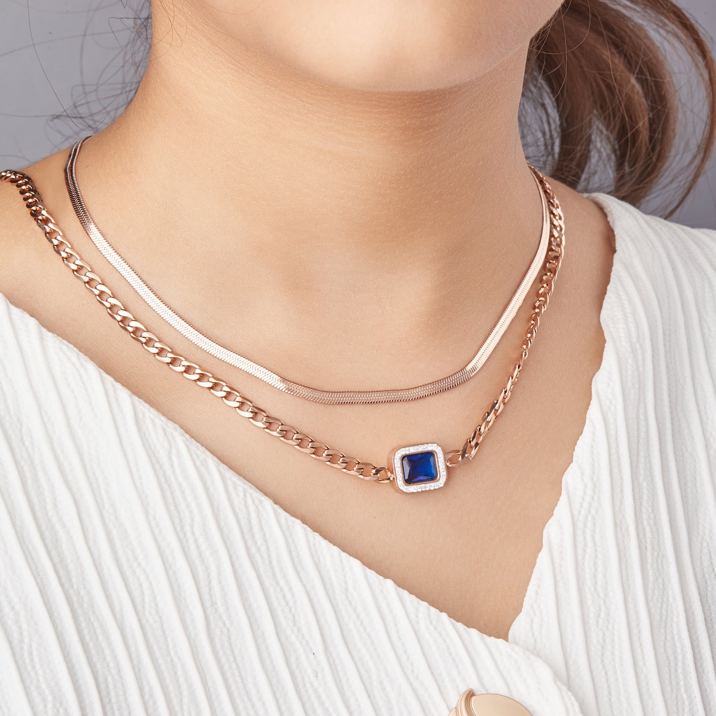 Chunky Blue Diamond Layered Necklace For Women