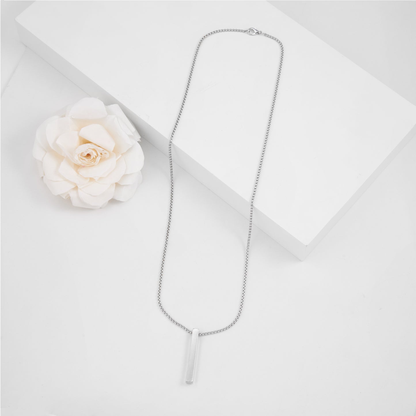 Silver Bar Pendant Chain Necklace For Men