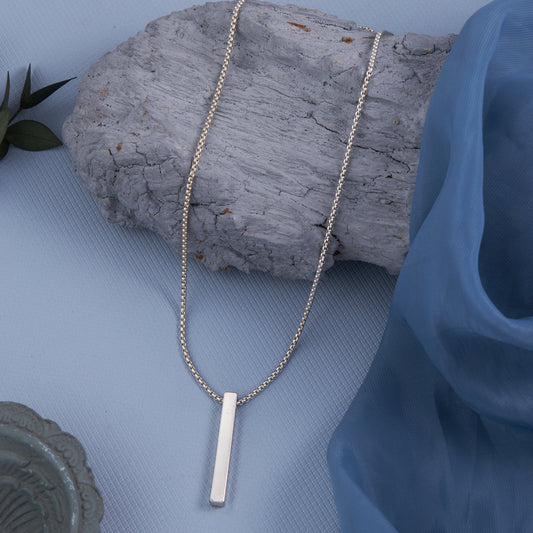 Silver Bar Pendant Chain Necklace For Men