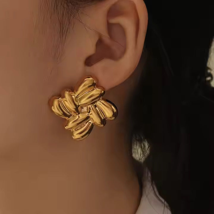 Textured Floral Stud Gold Plated Earrings For Women