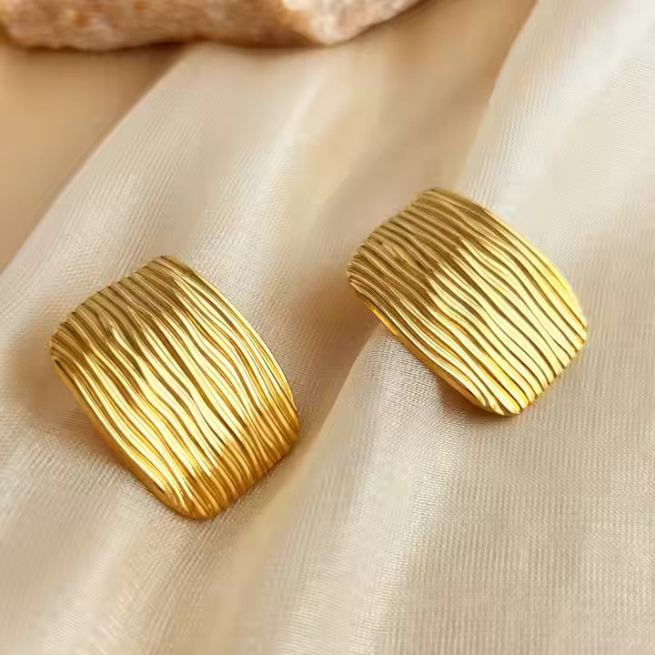 Satin Wave Square Gold-Plated Stud Earrings