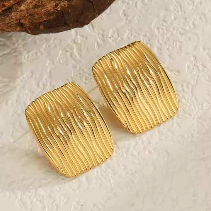 Satin Wave Square Gold-Plated Stud Earrings