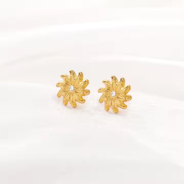 Sunflower Sparkle Gold Stud Earrings For Women