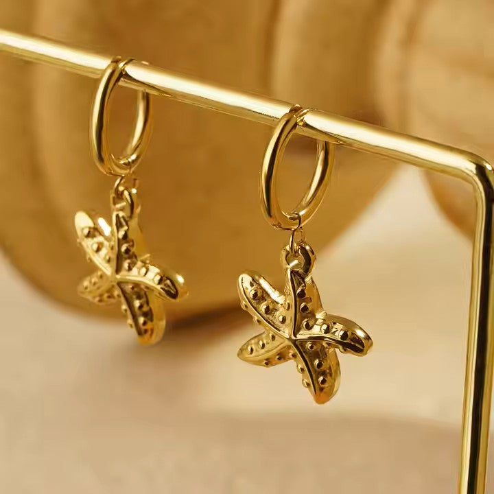 Gold Plated Starfish Charm Hoop Earrings