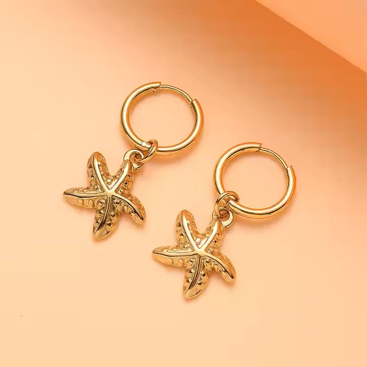 Gold Plated Starfish Charm Hoop Earrings