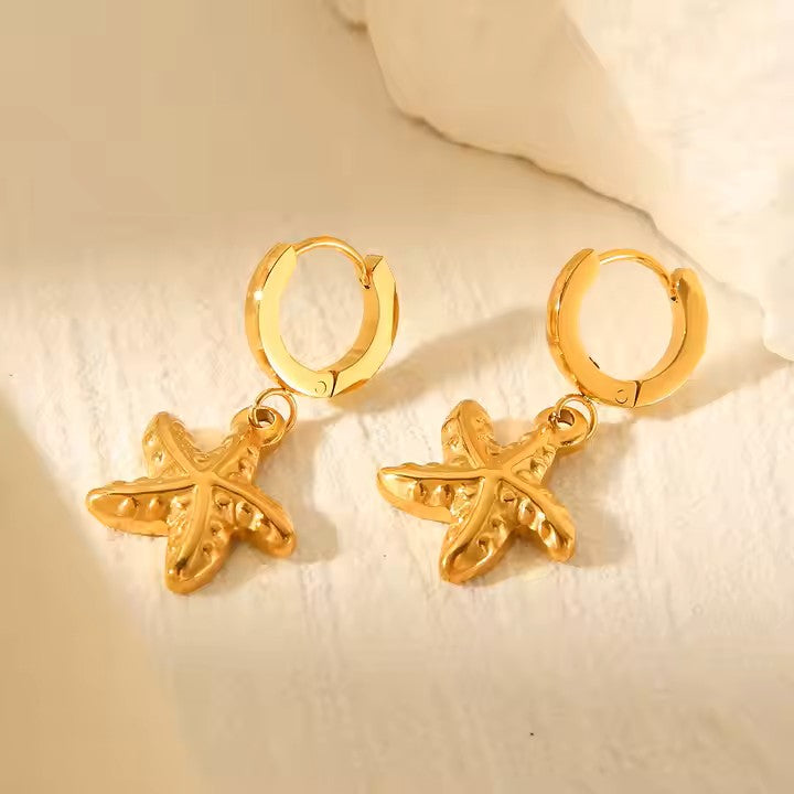 Gold Plated Starfish Charm Hoop Earrings
