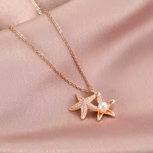 Elegant Starfish Pendant With Pearl Accent Necklace