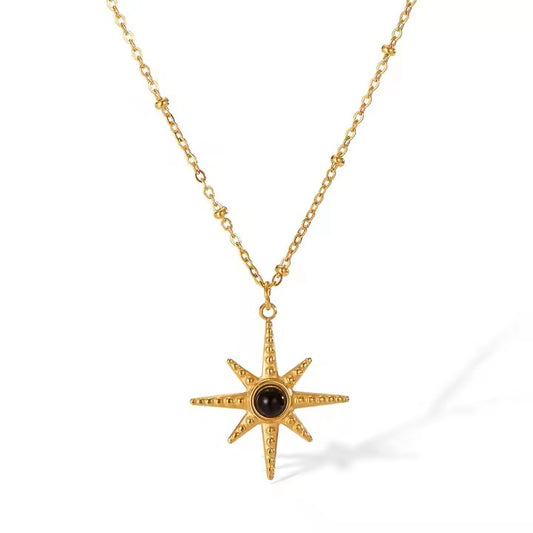 Celestial North Star Pendant With Black Stone Center Necklace