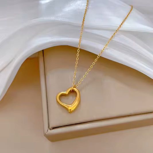 Gold-Plated Open Heart Pendant Necklace