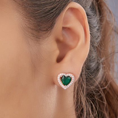 Heart-Shaped Emerald Green Stud Earrings For Women