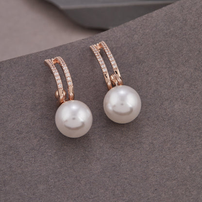 Rose Gold Pearl Drop Earrings For Women