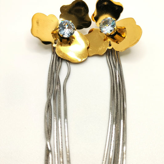 Trendy Golden Flower And Tassel Drop Earrings For Women