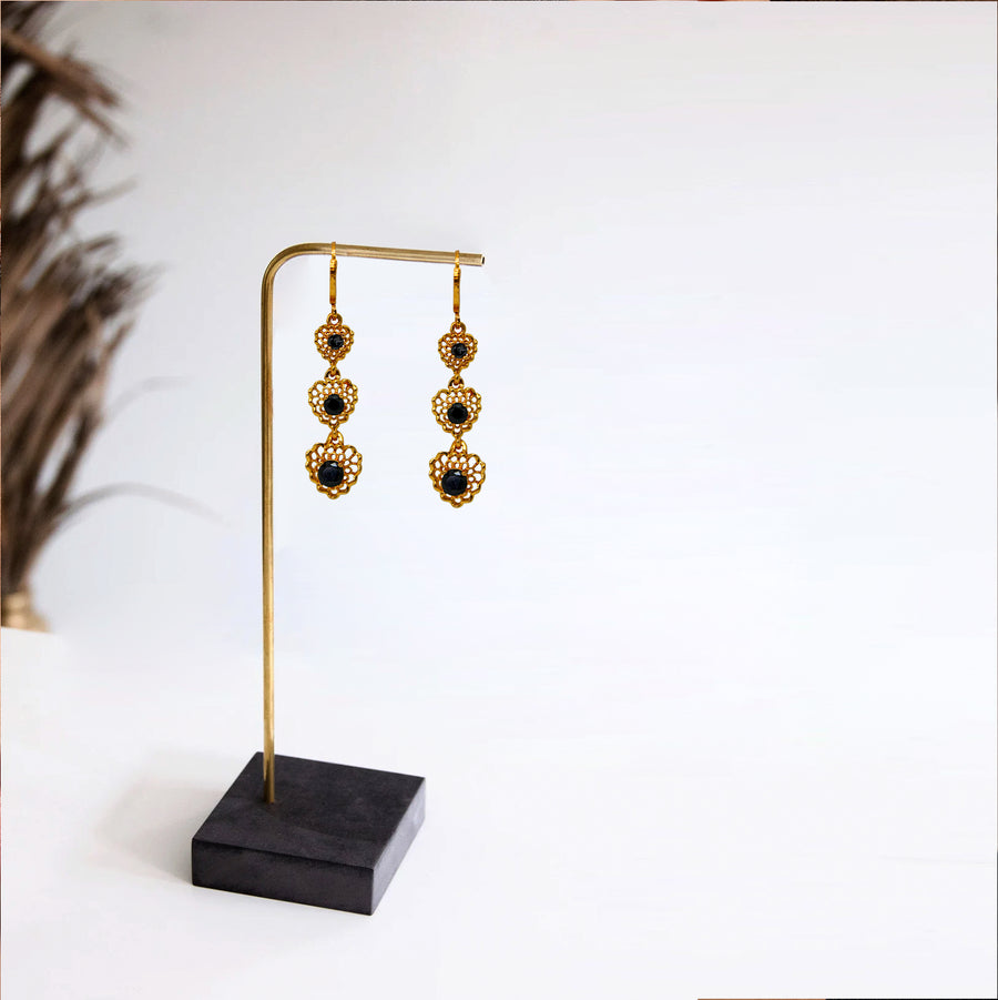 Triple Floral Filigree Dangle Earrings For Women