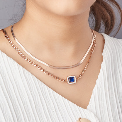Chunky Blue Diamond Layered Necklace For Women