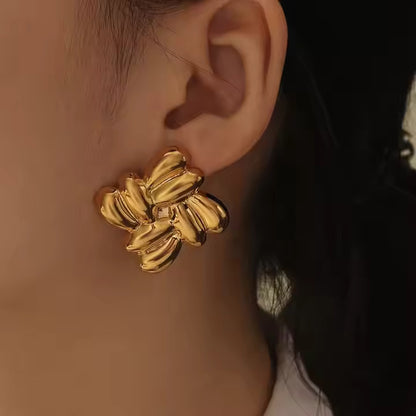 Textured Floral Stud Gold Plated Earrings For Women