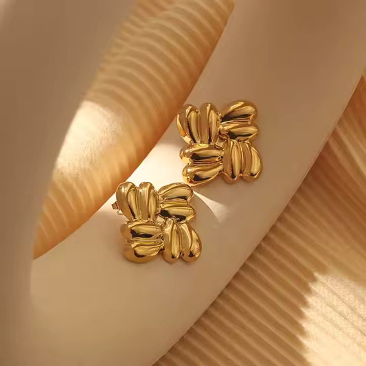 Textured Floral Stud Gold Plated Earrings For Women