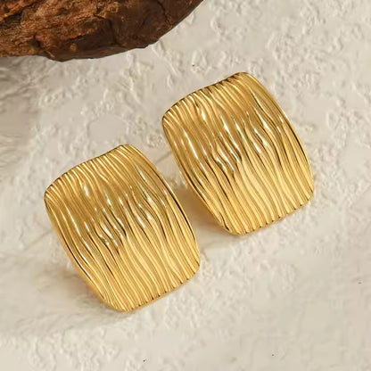 Satin Wave Square Gold-Plated Stud Earrings