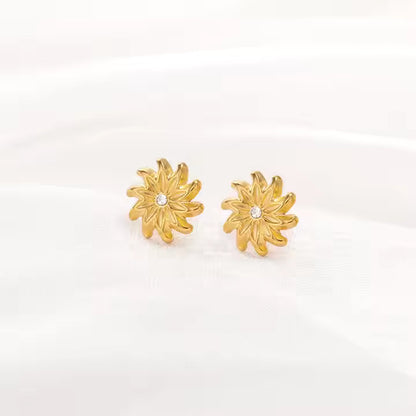 Sunflower Sparkle Gold Stud Earrings For Women
