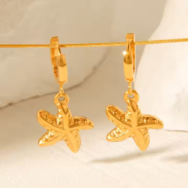 Gold Plated Starfish Charm Hoop Earrings