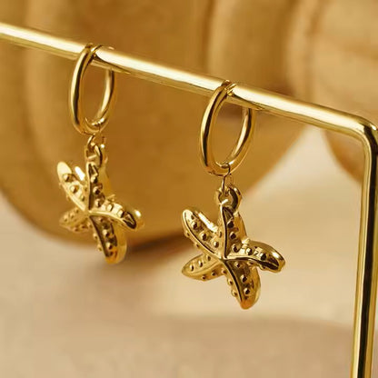 Gold Plated Starfish Charm Hoop Earrings