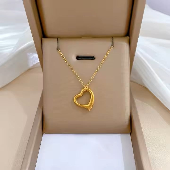 Gold-Plated Open Heart Pendant Necklace