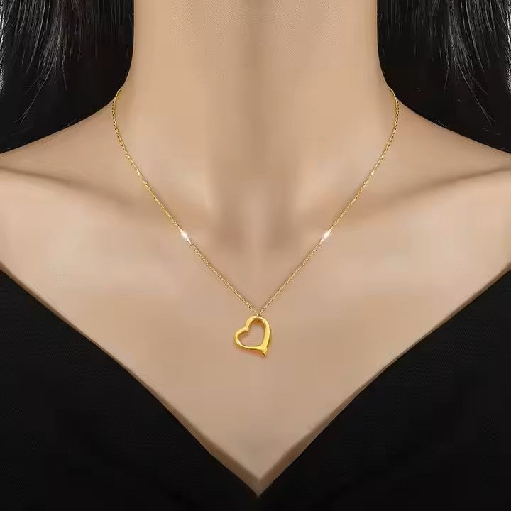 Gold-Plated Open Heart Pendant Necklace