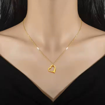 Gold-Plated Open Heart Pendant Necklace